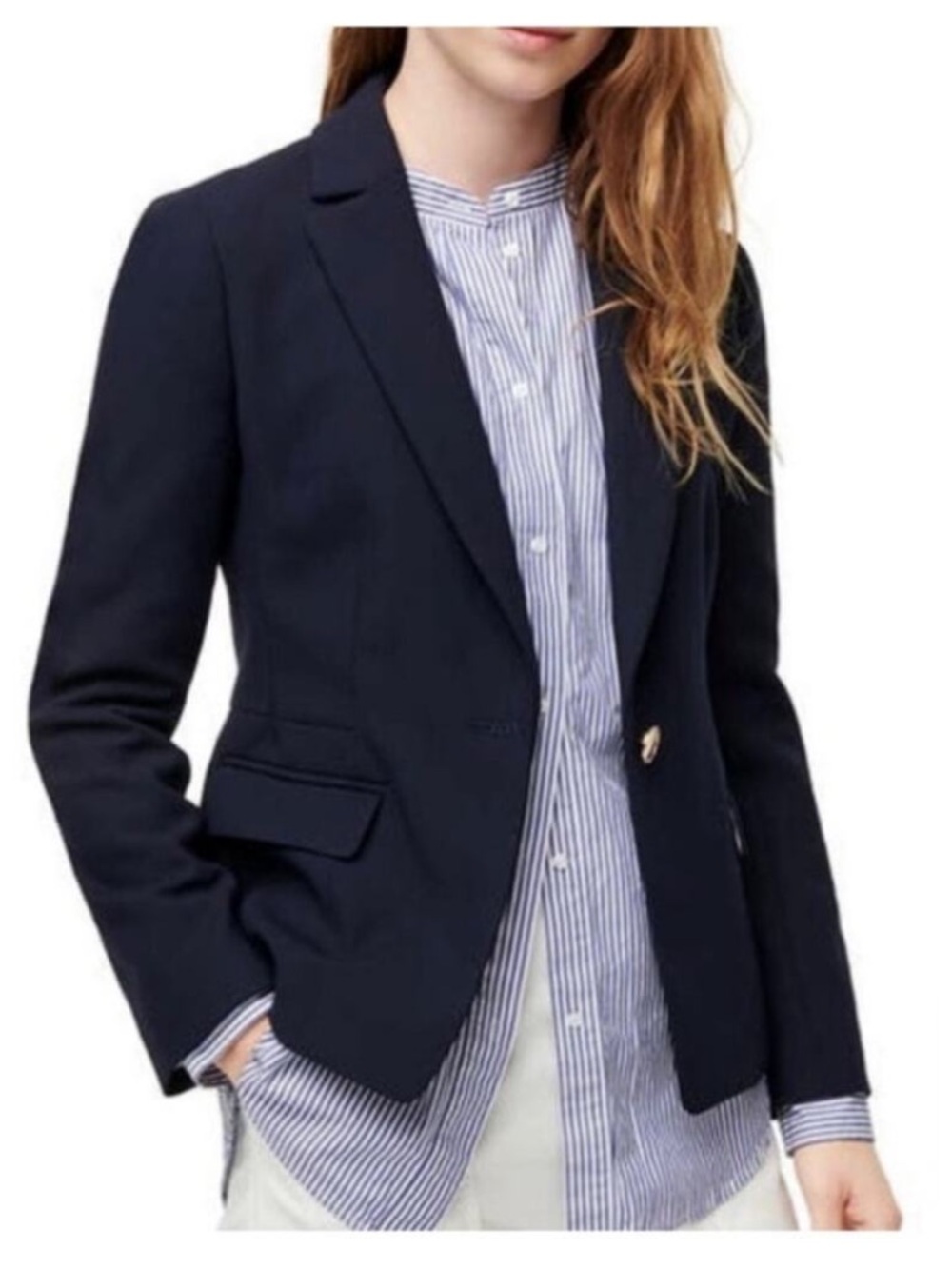 J. Crew navy blue mayfair pleated back blazer womens plus 20 peplum skirted